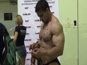 Monstrous looking Iranian Bodybuilder Tanning His Delicious Slabs Of Pec Meat