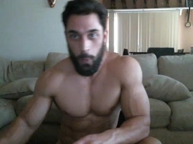 Huge muscle bearded guy cums 3
