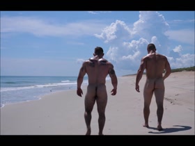 Big Lads Walking Naked On The beach