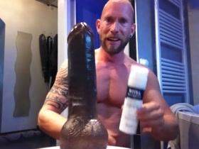 Guy with PA riding large dildo