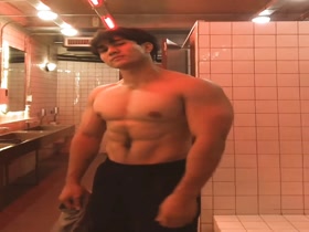 Asian Muscle Hot Nipples flex bathroom gym
