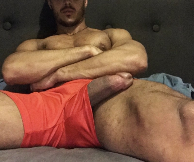 Diego Barros huge cock coming out of his shorts