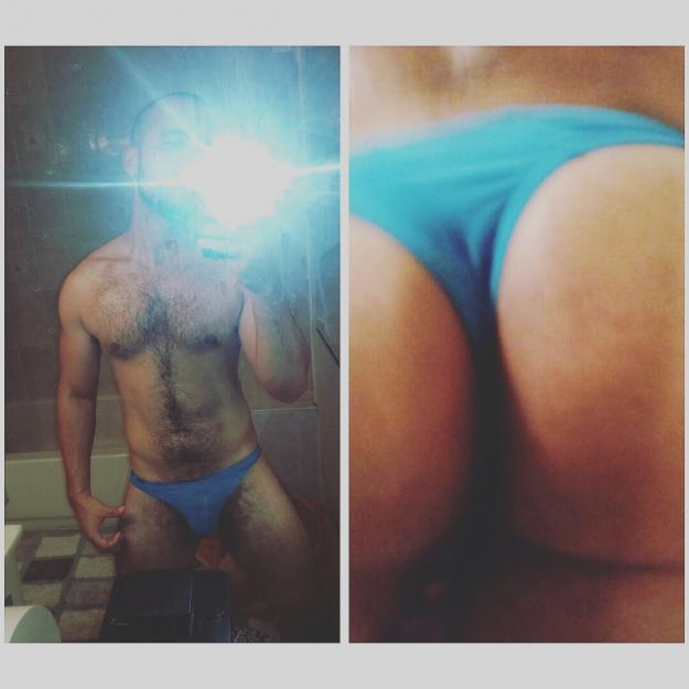 Sweaty blue work out thong. Follow me on IG: @ronnie_miami2