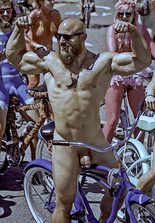 Nude cyclist in public