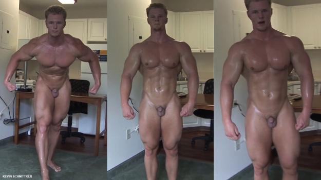 Bodybuilder posing nude