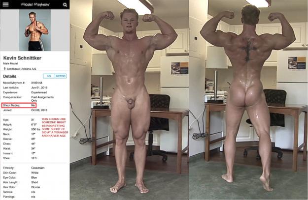 Nude blond bodybuilder with tiny dick