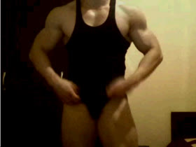 Bodybuilder posing on webcam