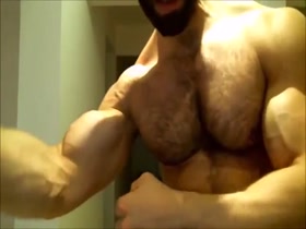 Hot muscle hairy man flex