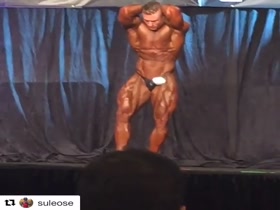 Chris Bumstead posing at the Sheraton Hotel 2016 North American IFBB pre-judging