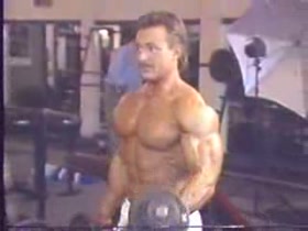 Bodybuilder workout action from 1986