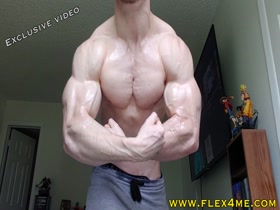 Bicep monster Zack flexes in tight UA and oils up