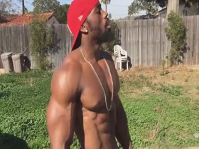Super Hot Black Muscle and Pec Popping
