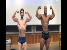 Sexy college studs flexing in lecture hall