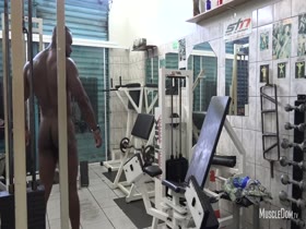 Naked black guy in gym
