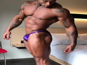 Fabian's Hotel Posing - Huge cut muscles & tiny purple poser