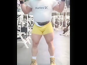 Beefy Muscled Body in Tight Yellow Shorts!