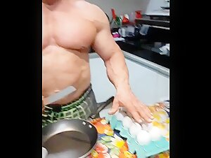 bodybuilder in kitchen