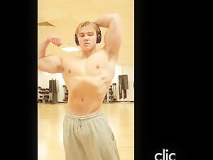 Muscled twink with blonde pits flexing