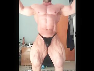 Massive Bodybuilder, Posing And Flexing