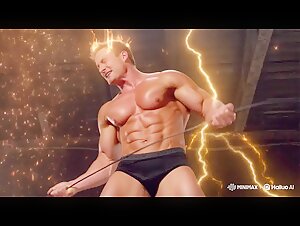 Young muscle boy gets an electric shock