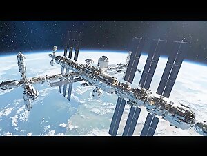 Morning Stretch of a Supremely Muscular Blonde in Space