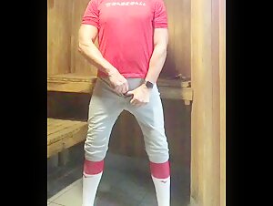 Baseball JockDad87 Shoots another Load in the Sauna in Mizuno Socks