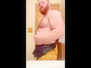 Hairy powerlifter belly rub