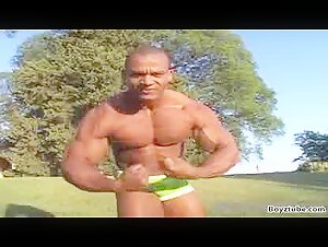 Bodybuilder in micro thong